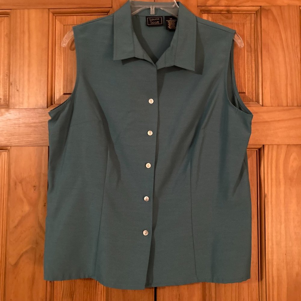 NWOT Laura Scott Vintage 90s Top Sleeveless Blouse Green Size 14